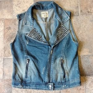 Studded distressed denim vest size large